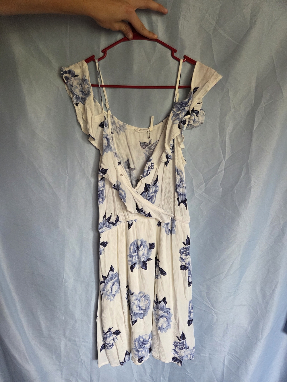 Blu Pepper White Midi Dress with Blue Floral Accents